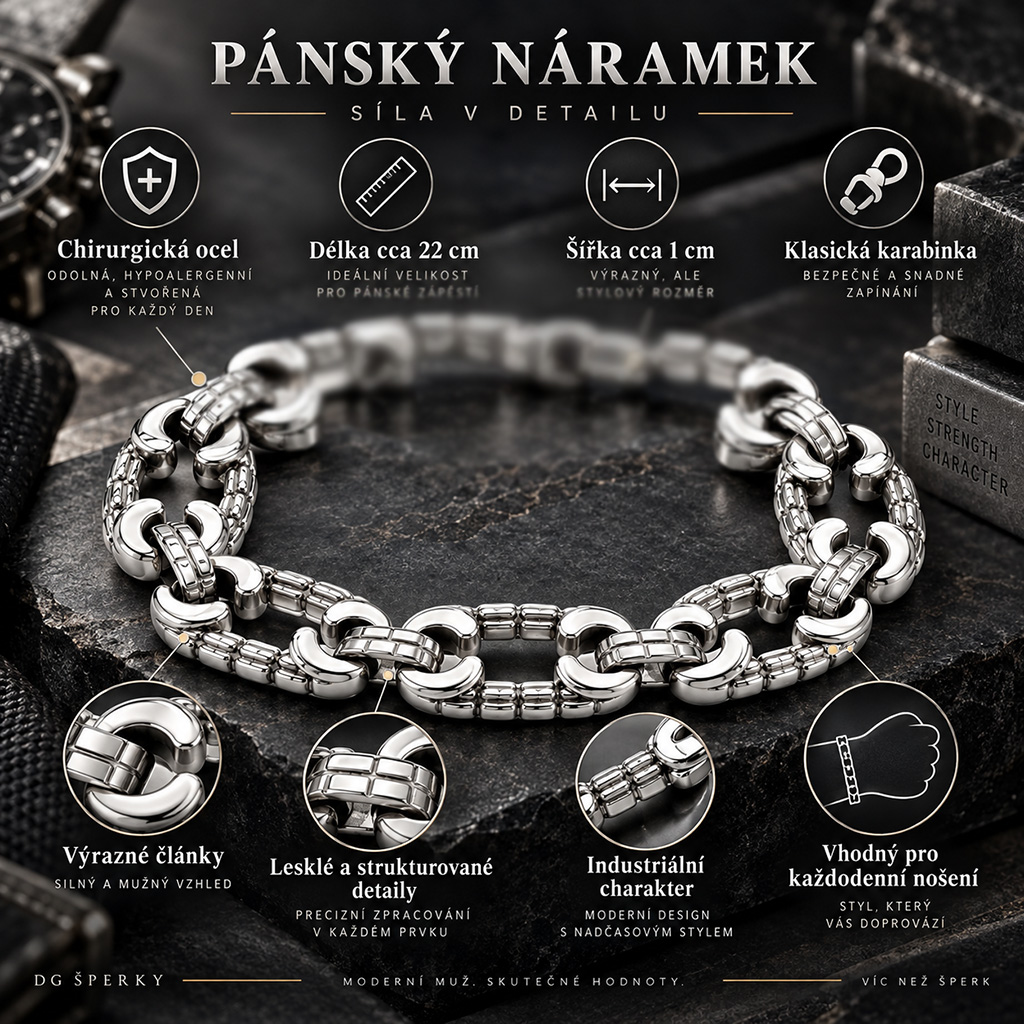 Pánský ocelový náramek Axeron s výraznými články (3)